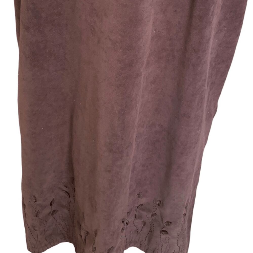 Vintage Faux Suede Jumper Dress Brown Prairie Midi Boho Modest Grunge Layering - Picture 8 of 14